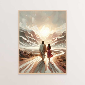 Eine Reise des Glaubens, christliche Kunst, Jesus geht mit Frau, Jesus Malerei, HLT Kunst, Bibelkunst, Jesus und Mädchenkunst, christliche Malerei PNG