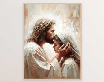 His Love, Christian Art, Jesus Kissing Woman, Jesus Woman Kiss, Jesus and Girl, Jesus Portrait, Digital LDS Art, Bible Art, Christian Prints