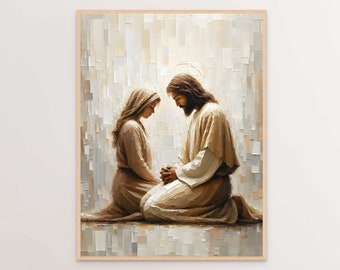 Woman Praying with Jesus, Christian Art, Jesus and Woman Prayer, Jesus Girl Art, Jesus Painting, LDS Art, Bible Verse Wall Art, Catholic Art