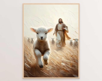 Jesus Will Save the Lamb, Christian Art, Jesus and Lamb, Leave the 99, Jesus Shepherd Art, LDS Art, Bible Verse Wall Art, Jesus Painting