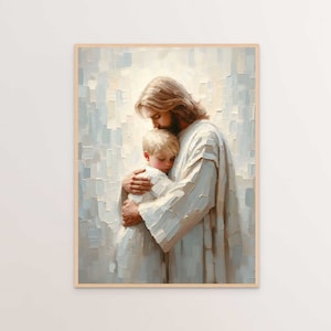 Jesus Hugging Boy, Christian Art, Jesus and Boy, Jesus Painting, LDS Art, Bible Painting, Jesus with Children Art, Christian Printable Art