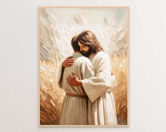 Jesus Loves You, Christian Art, Jesus Christ Hugging Man, Jesus Art, Digital LDS Art, Bible Wall Art, Christian Printable Art Download Print