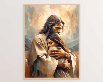 Safe Haven, Digital Christian Art, Jesus Hugging Woman Art, Jesus and Girl Painting, Bible Art, Digital Jesus Portrait, Christian Painting