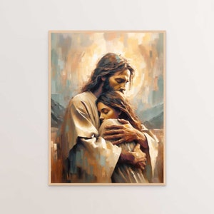 Safe Haven, Digital Christian Art, Jesus Hugging Woman Art, Jesus and Girl Painting, Bible Art, Digital Jesus Portrait, Christian Painting