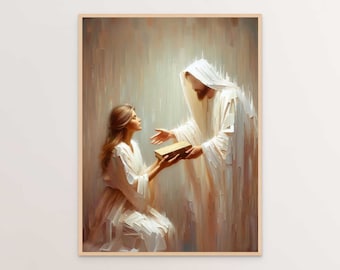 Finding Faith, Christian Art, Jesus Christ and Girl, Jesus Wall Art, Digital LDS Art, Bible Verse Wall Art, Jesus and Woman Painting