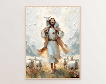 小さな家族、デジタルキリスト教アート、イエスが子羊を救う、イエスの