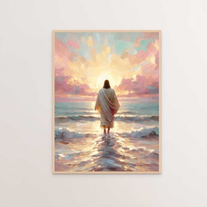 Sunset Walk, Digital Christian Art, Jesus Walking on Water, Jesus Painting, LDS Art, Bible Verse Art, Jesus Leaves the 99, Jesus Miracle Art