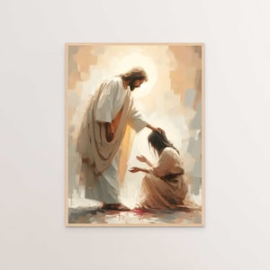 Jesus Heals the Bleeding Woman, Christian Painting, Jesus Heals a Woman, Jesus Portrait Art, LDS Printable, Bible Sketches, Printable Art