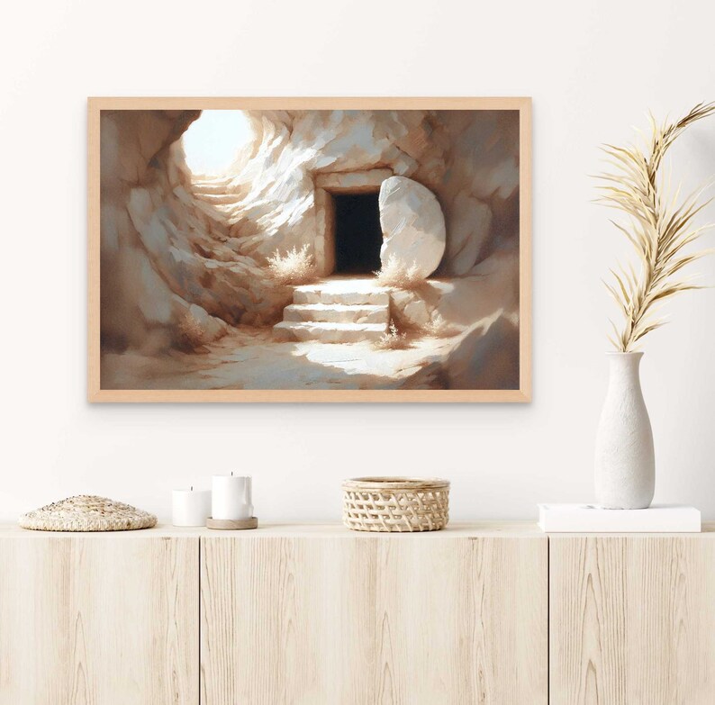 He is Risen, Christian Easter Art, The Tomb is Empty, Digital Jesus Art, Bible Digital Art, Easter PNG, Christian Printable, Bible Printable image 5
