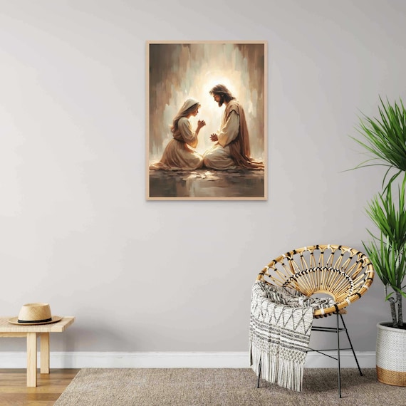 キリスト女性画 赦されますように、キリスト教絵画、イエスと祈る女性、イエスの