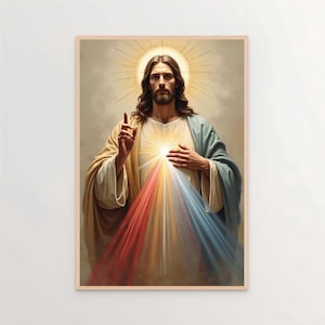 Goddelijke barmhartigheid van Jezus, christelijke kunst, afbeelding van Jezus, christelijke afdrukbare kunst, Jezus schilderij, katholieke kunst, bijbelkunst aan de muur, Jezus prenten