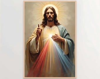 Divine Mercy of Jesus, Christian Art, Picture of Jesus, Christian Printable Art, Jesus Painting, Catholic Art, Bible Wall Art, Jesus Prints