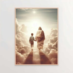 Heaven Series Jesus Walking with Boy, Christian Painting, Jesus and Boy, Picture of Jesus, LDS Art, Bible Prints, Jesus with Children