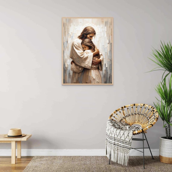 Comfort With Him, Christian Wall Art, Jesus Hugs Girl, Jesus and