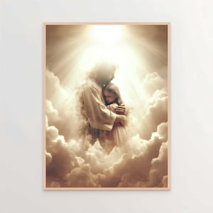 Serie Cielo: Jesús abraza a una niña, Arte mural cristiano, Jesús y una niña, Arte de Jesús, Arte SUD, Arte bíblico, Jesús y niños, Arte mural de Jesús