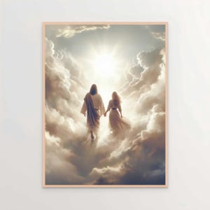 Heaven Series Jesus Walking with Woman, Christian Art, Jesus with Woman Art, Jesus Painting, LDS Art, Bible Prints, Jesus and Woman