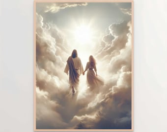 Serie Paradiso Gesù che cammina con una donna, Arte cristiana, Arte di Gesù con una donna, Dipinto di Gesù, Arte LDS, Stampe della Bibbia, Gesù e la donna