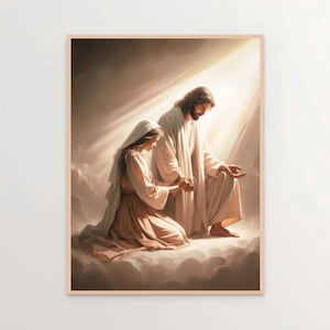 Pray With Christ, Modern Christian Art, Jesus with Girl, Picture of Jesus Praying, LDS Art, Bible Prints, Jesus with Woman, Jesus Painting