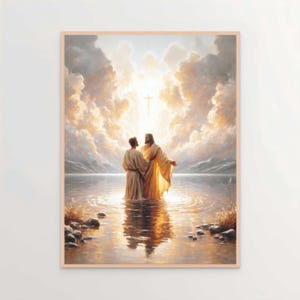 Baptism of Jesus, Christian Painting, Jesus The Shepherd Art, Jesus Painting, LDS Art, Bible Verse Wall Art, Christian Home Decor, Jesus Art