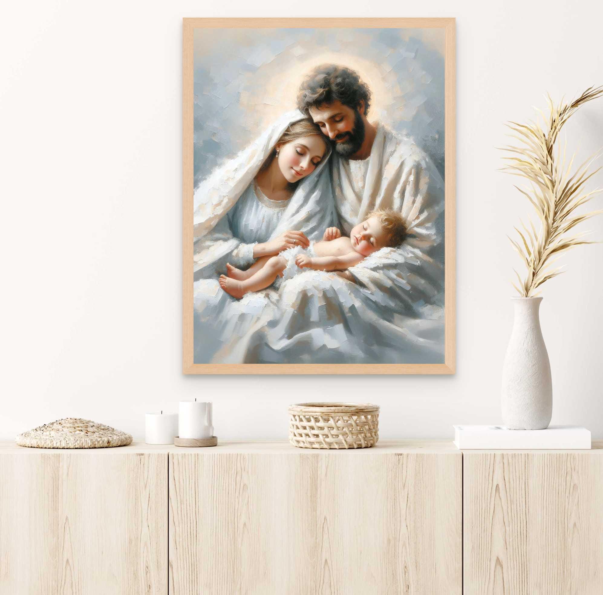 レア キリスト降誕 ヴィンテージ ステンドグラス 聖家族 イエス 聖書 美術館 聖家族：ステンドグラス風のキリスト降誕シーン - デジタル