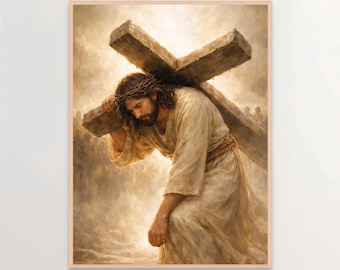 Jesus and the Cross, Christian Wall Art, Jesus Art, LDS Art, Bible Art, Jesus Carrying the Cross Easter Art, Christian Art Prints, Jesus PNG