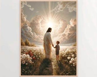 Life with Christ, Modern Christian Art, Jesus with Boy, Picture of Christ, Christian Nursery Art, Bible Verse Wall Art, Jesus with Children