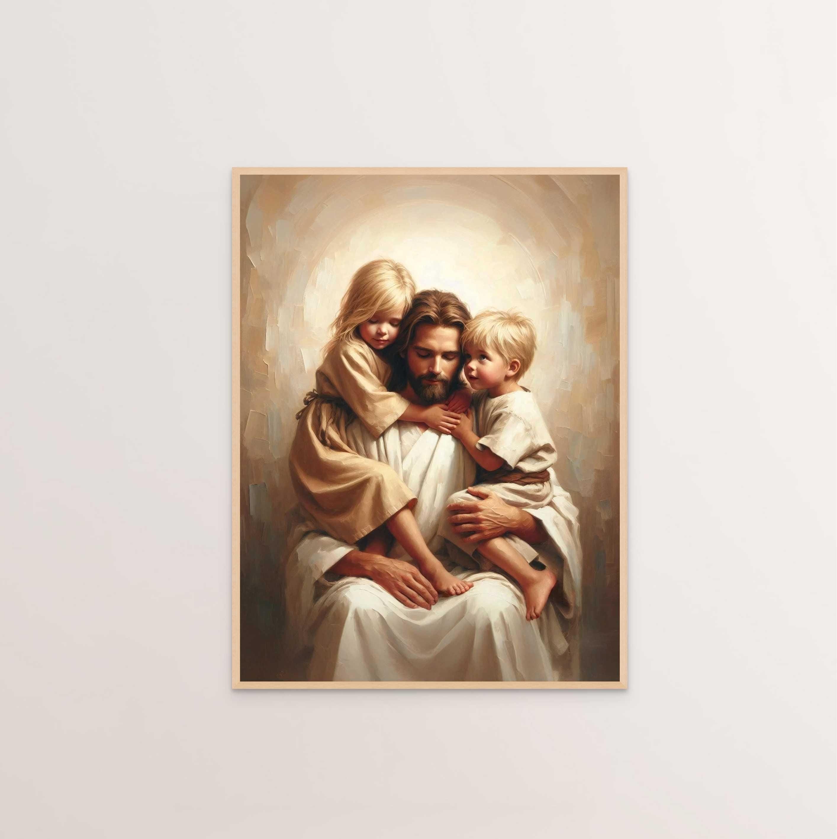 信仰の子供たち、キリスト教の壁アート、子供たちとイエス、子供たちと