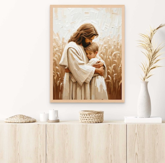 救世主と少年、キリスト教の壁画、イエスと少年、イエスの絵画、末日