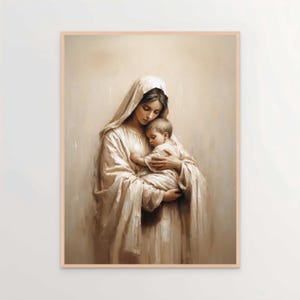 Virgin Mary with Baby Jesus, Christian Art, Nativity Art, Birth of Jesus, Heart of Mary, Bible Wall Art, Christian Printable Art, Assumption