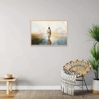 Quadro Su Tela Con Gesù E Agnello Che Camminano Sull'Acqua – Stampa Cristiana Con Versetto Della Bibbia, Decorazione Da Parete 12x16 Pollici Per Soggiorno O Chiesa