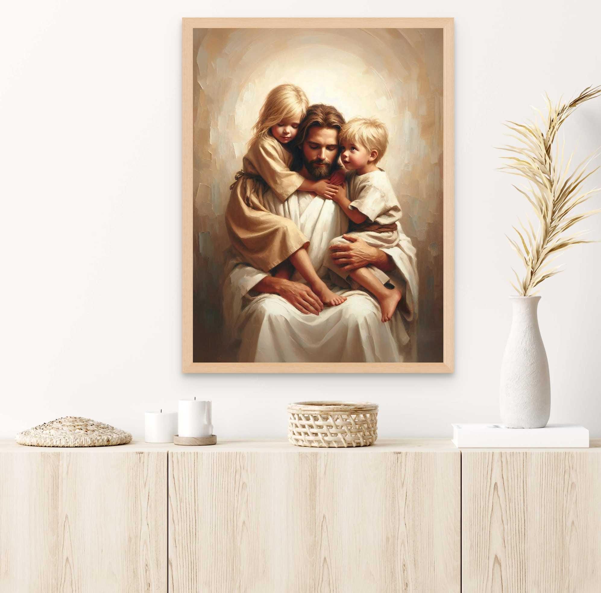 信仰の子供たち、キリスト教の壁アート、子供たちとイエス、子供たちと