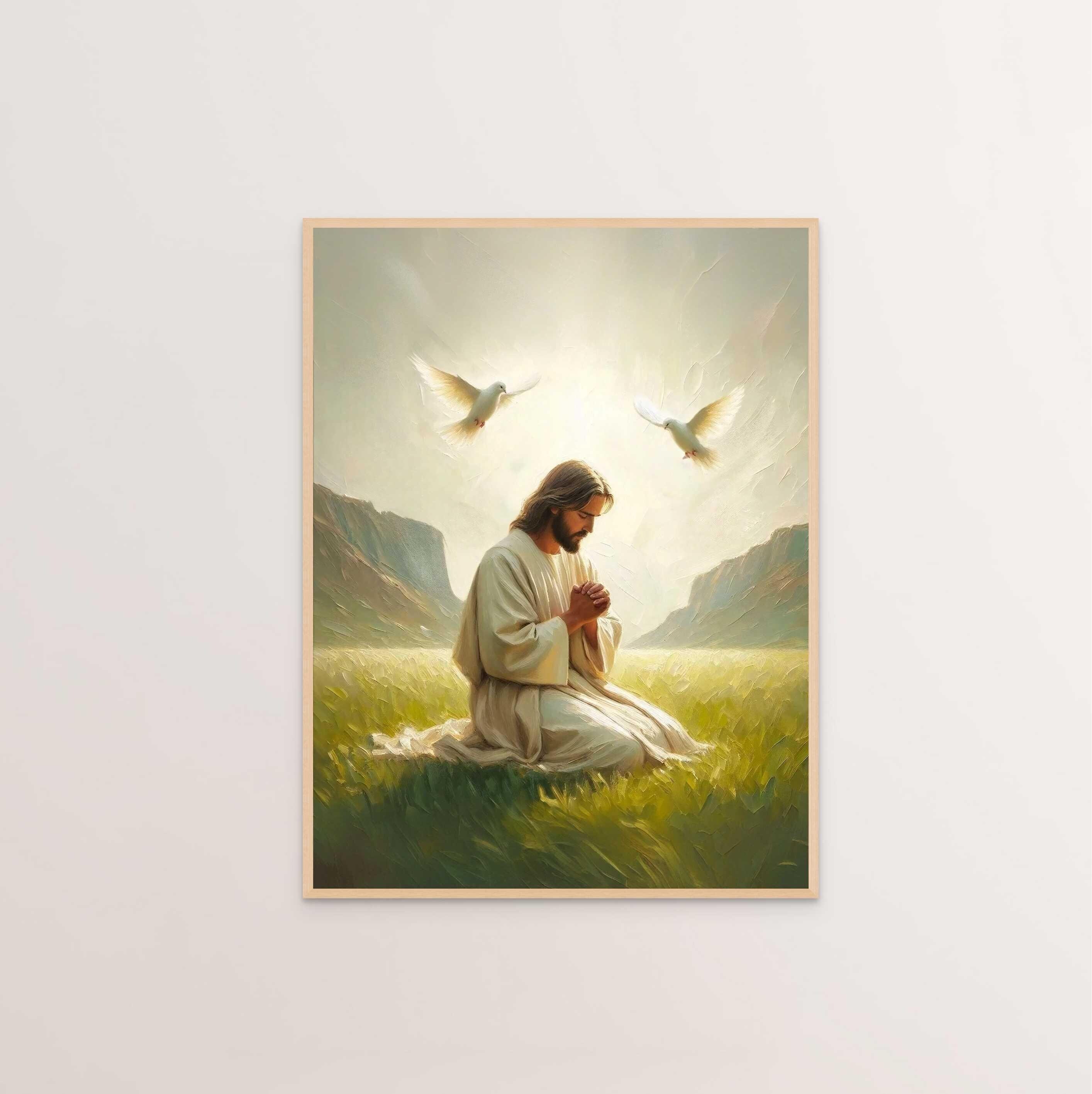朝の祈り、キリスト教の壁画、イエスの羊飼いのアート、イエスの絵画