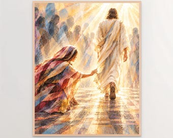 Reaching for Him, Christian Wall Art, Woman Touching Jesus, Bible Painting, Picture of Christ, LDS Wall Art, Printable Religious Decor
