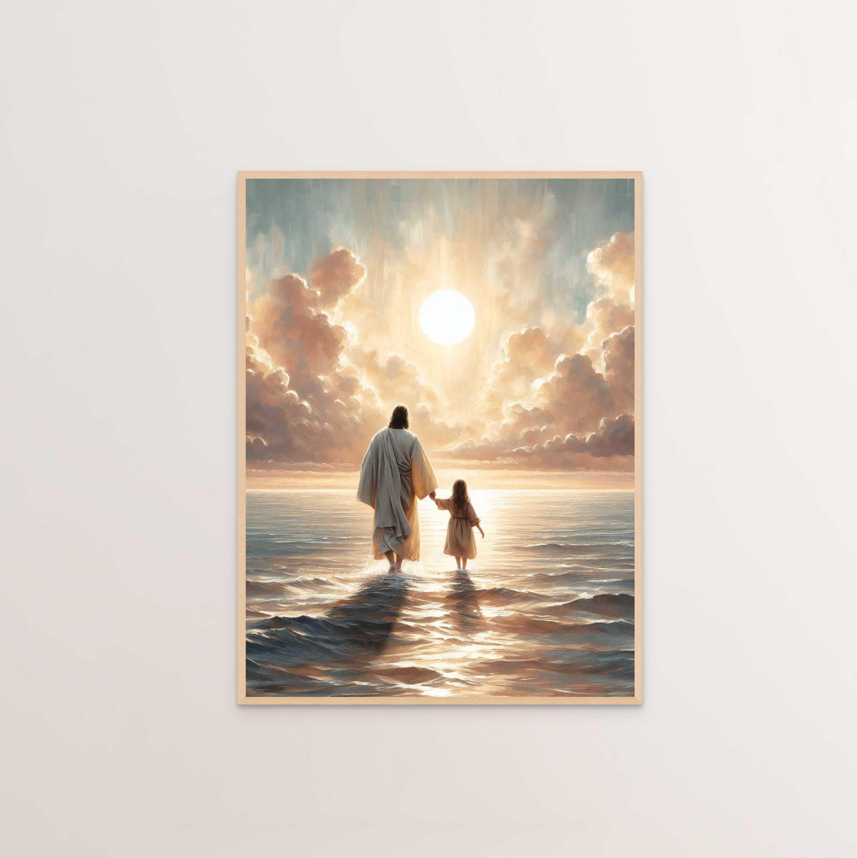 A Day for Miracles, Christian Art, Jesus Walking on Water with Girl, Walking on Water Art, LDS Art, Bible Verse Wall Art, Jesus and Kids Art