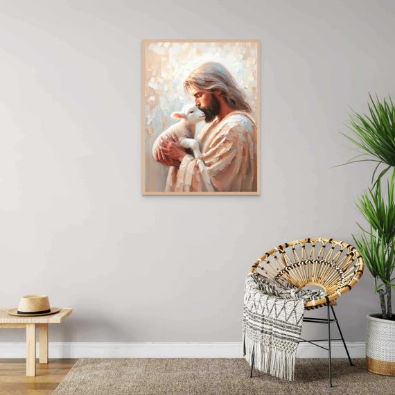 羊飼いの愛、キリスト教美術、イエスが子羊を救う、イエスの羊飼いの