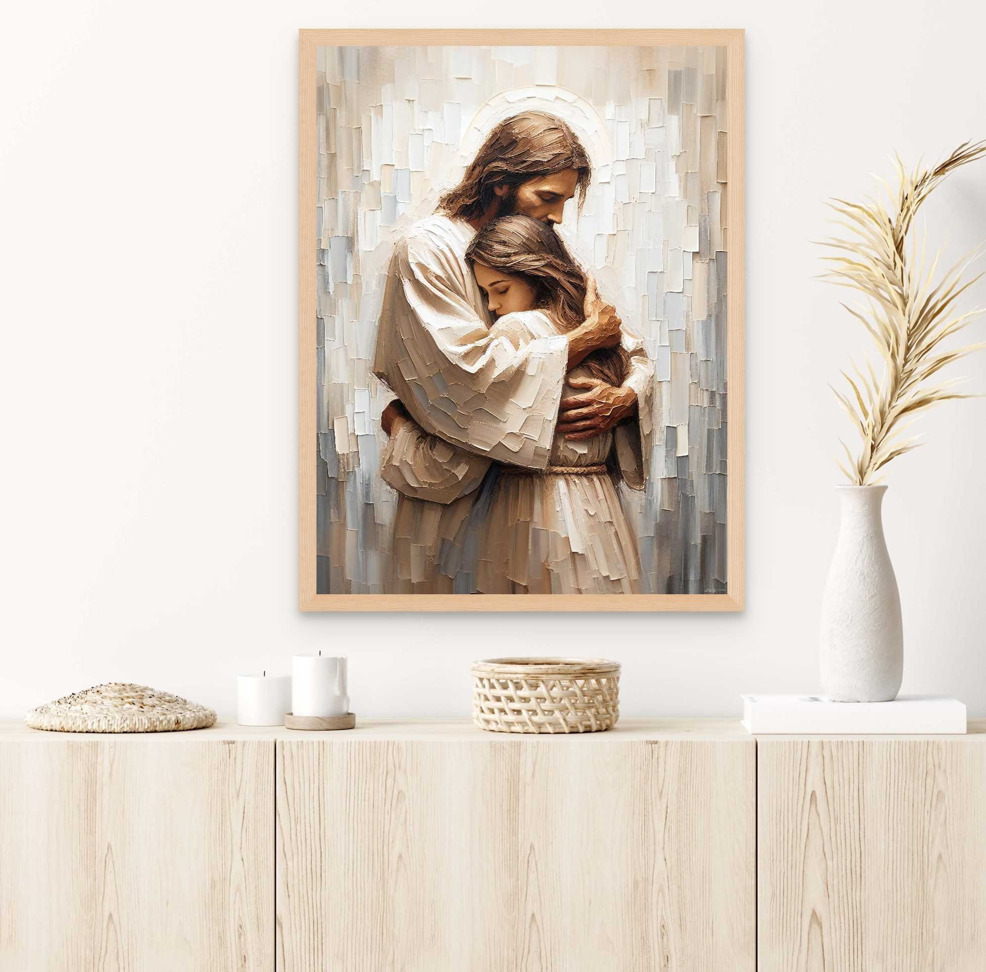 Comfort With Him, Christian Wall Art, Jesus Hugs Girl, Jesus and