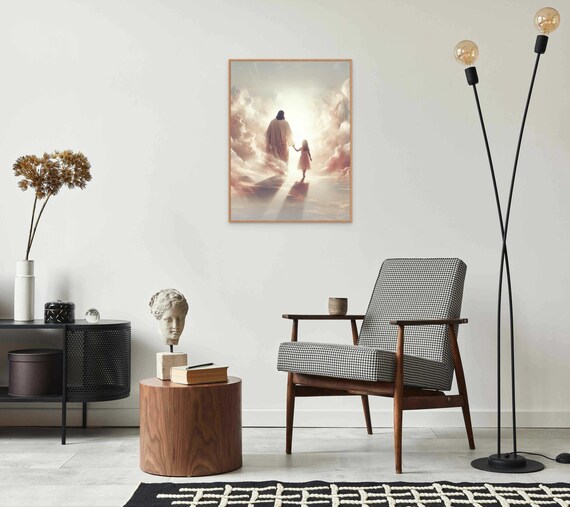 天国シリーズ「歩くイエスと少女」、現代キリスト教美術、少女とイエス