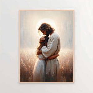 Pure liefde, christelijke muurkunst, Jezus knuffelt meisje, Jezus kunst aan de muur, LDS-decor, bijbelkunst, Jezus met kinderen, Jezus schilderij, Jezus foto