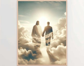Heaven Series Jesus Walking with Man, Christian Painting, Jesus and Man, Jesus Art Prints, LDS Wall Art, Bible Art, Catholic Wall Art