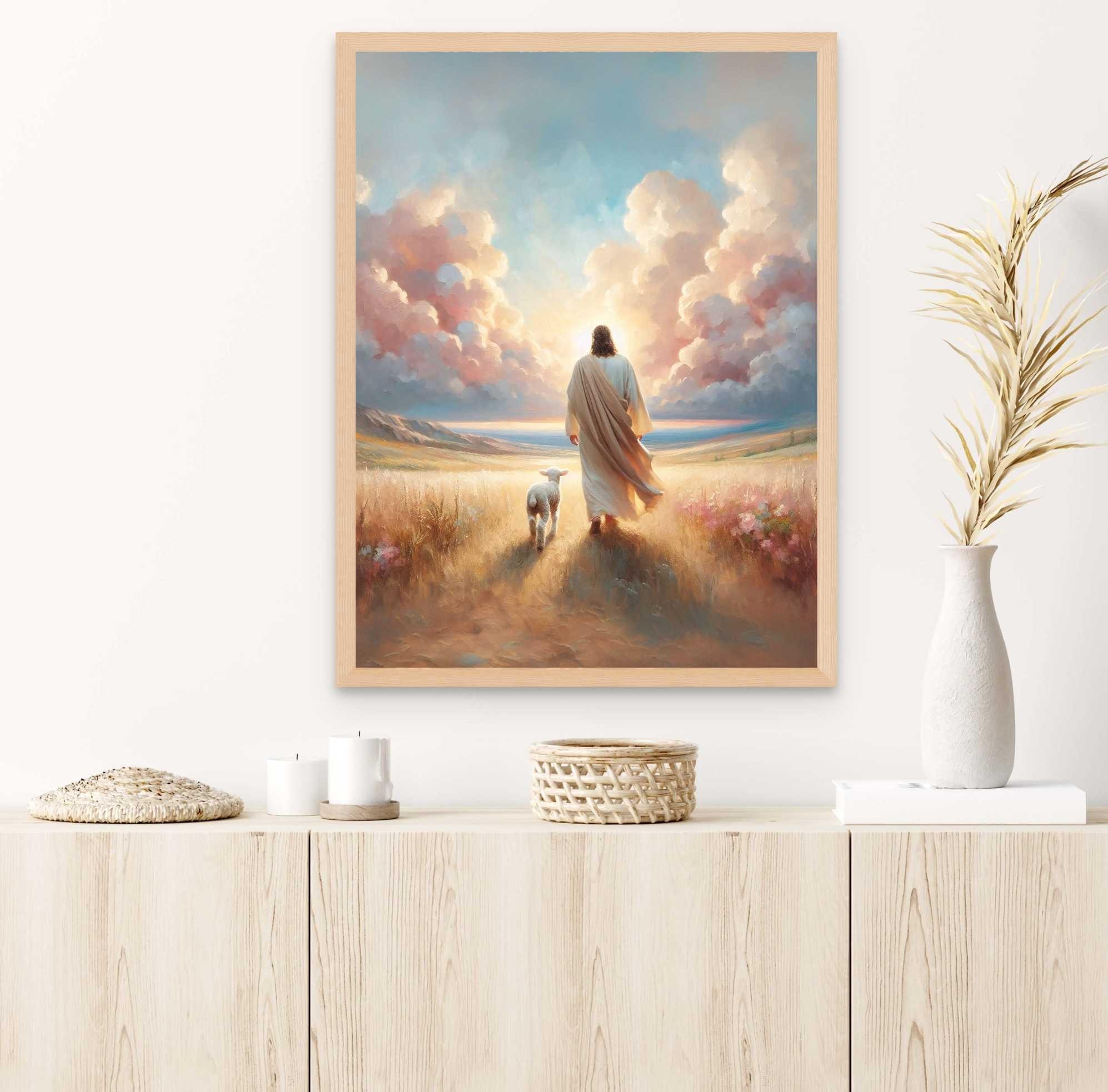 家路、キリスト教絵画、イエスと子羊、イエスの水彩画、LDS版画、印刷