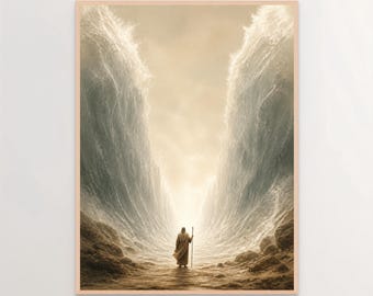 Through the Red Sea, Christian Wall Art, Moses Exodus Wall Art, Bible Painting, Picture of Christ, LDS Wall Art, Printable Religious Decor