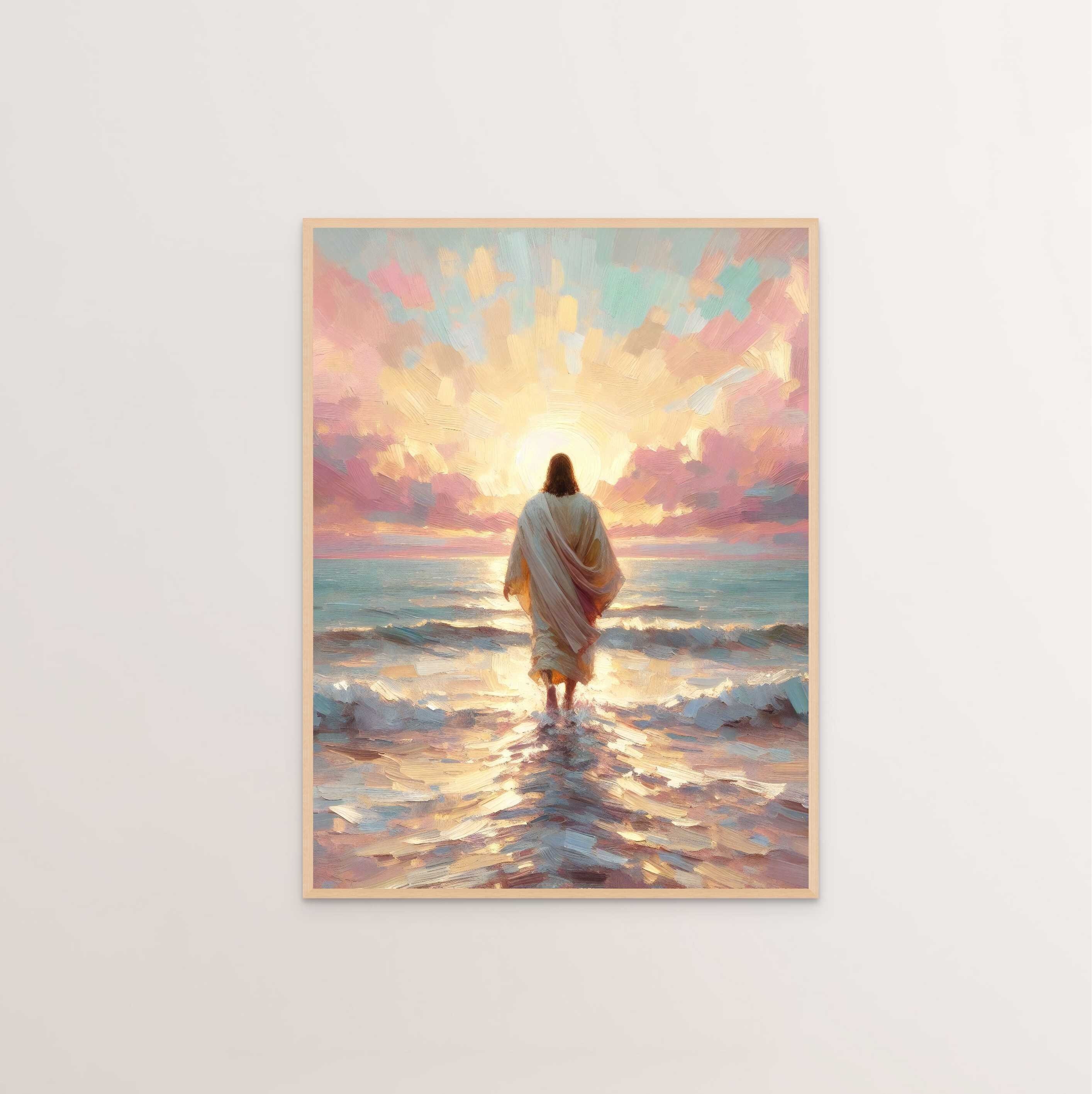 サンセットウォーク、デジタルキリスト教アート、水上を歩くイエス