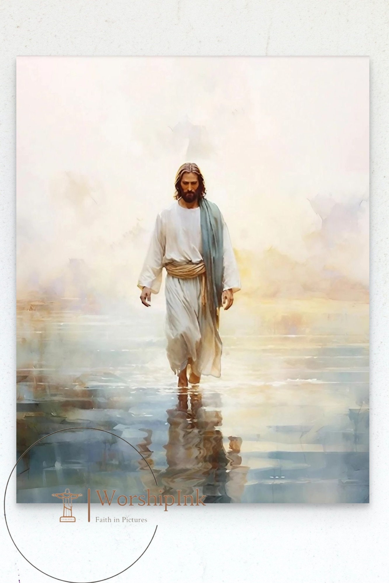 Jesus Christ Walking on Water, Christian Art, Digital Jesus Portrait, I Will Walk With Christ LDS, Jesus Oil Painting, Bible Verse Wall Art