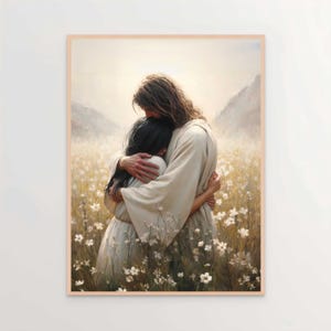 Binnen zijn licht, christelijk schilderij, Jezus knuffelt vrouw, Jezusprenten, LDS-kunst, Bijbelafdrukken, Jezus met meisje, christelijke kunst, Jezusposter