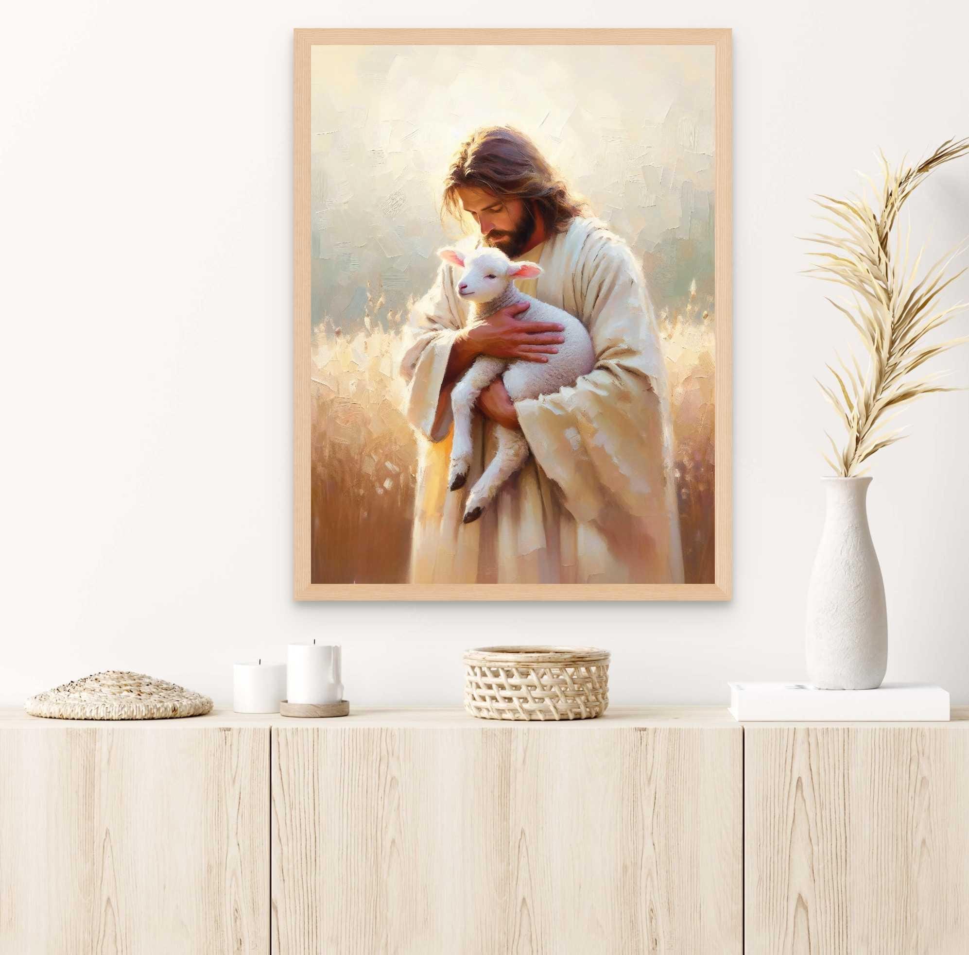 救世主イエス、キリスト教絵画、イエスと子羊、イエスの壁画、LDS