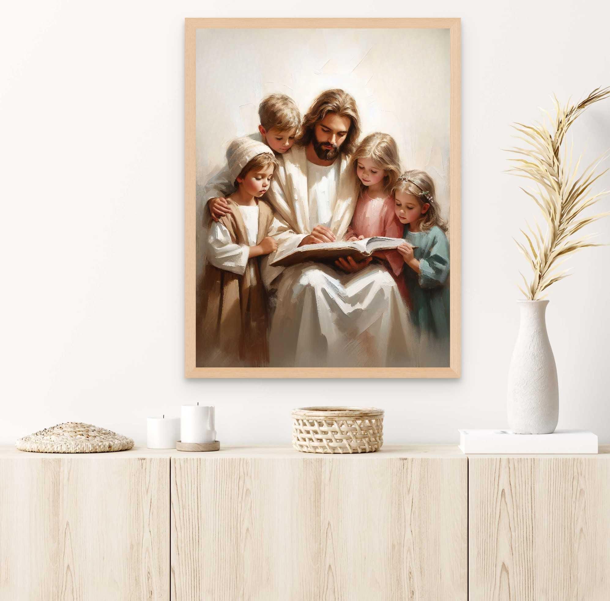 CHDITB Quadro Religioso Gesù Su Tela – Trittico 3 Pezzi Con Versetti Biblici, 30x40 Cm
