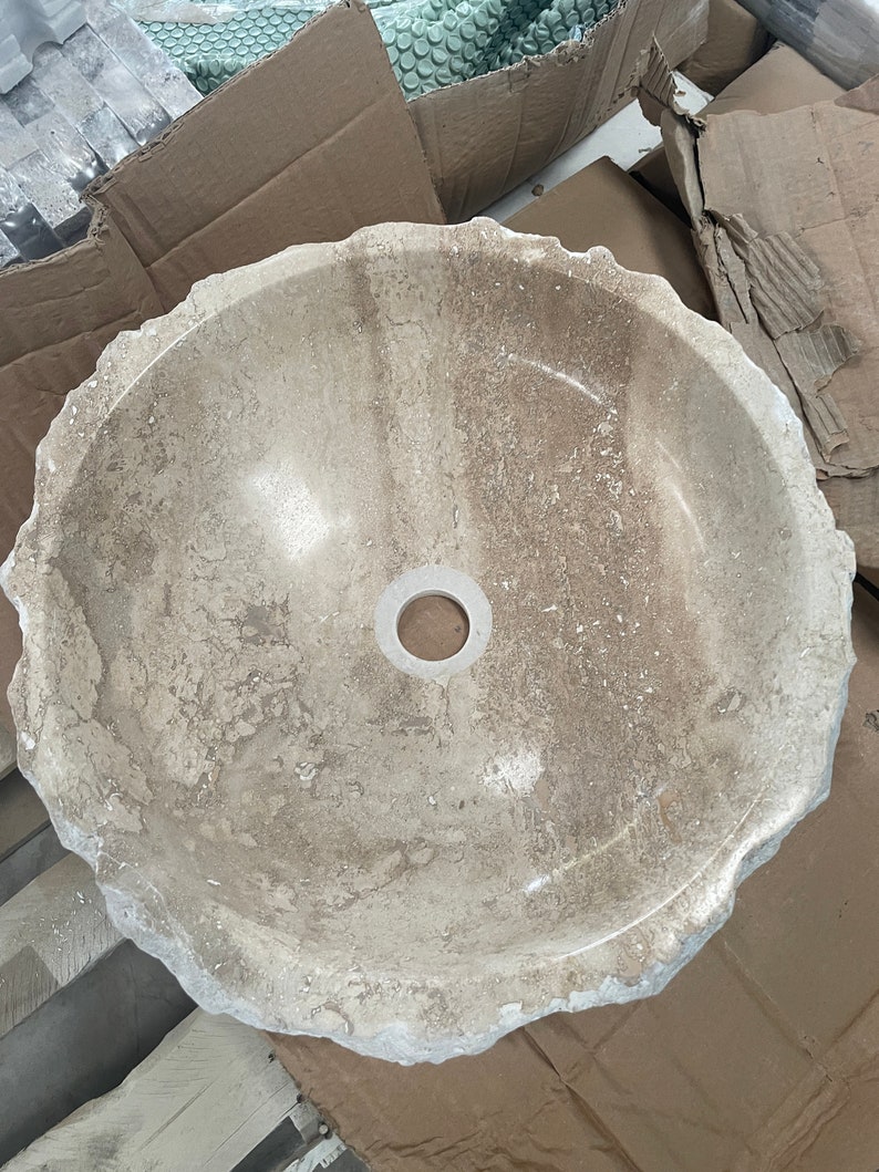 Marble Travertine Antique Sink Vessel Counter Top Shiny Inner Surface ...