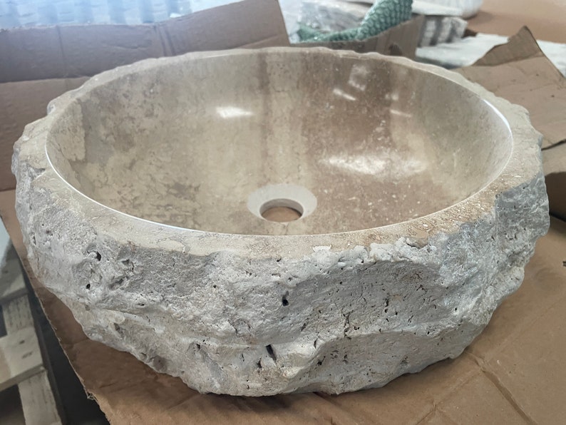 Marble Travertine Antique Sink Vessel Counter Top Shiny Inner Surface ...