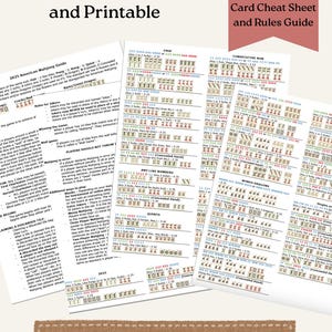 May include: A printable guide for the National Mahjong League (NMJL). The document features rules, example hands, and game play variations. The guide is instantly downloadable and includes a card cheat sheet.