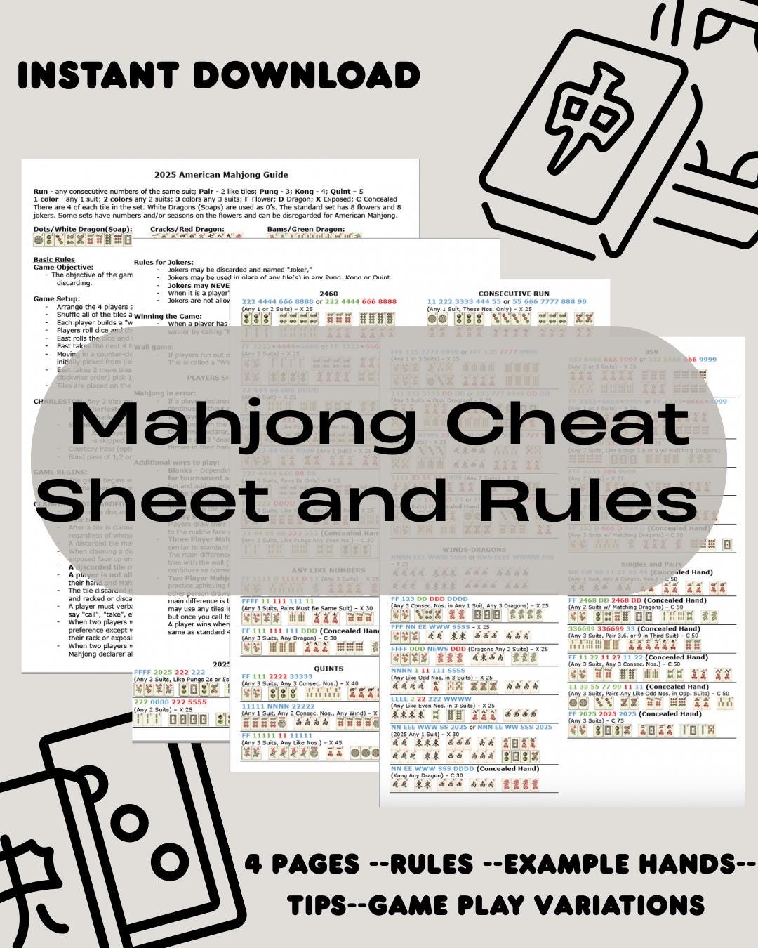 2026 Mahjong Cheat Sheet, NMJL Card Guide (digital Download) - Etsy